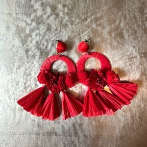 Red fringe earrings